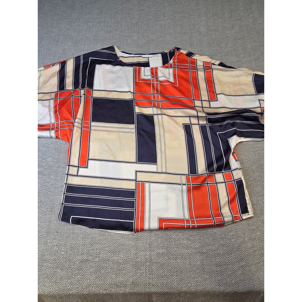Liz Claiborne Top Women's XL Multicolor Abstract Print Short Sleeve Round Neck